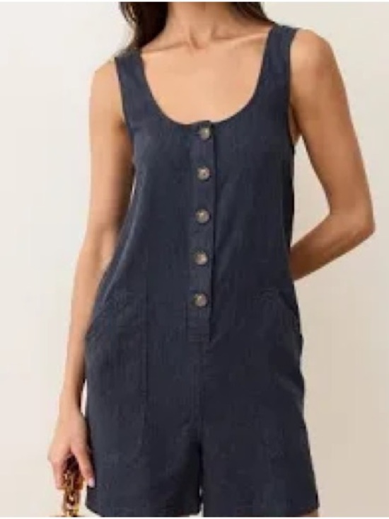 Marine Layer Pants - Marine Layer Dark Navy Button-Front Sleeveless Romper